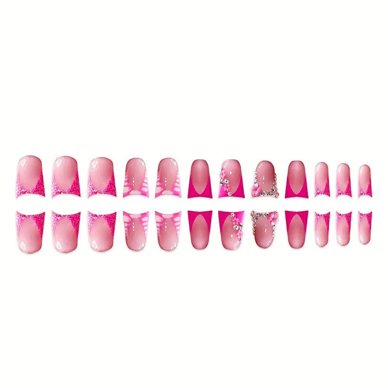 No.F680 Pink Flowers Fingernails Patch 24pcs/Set