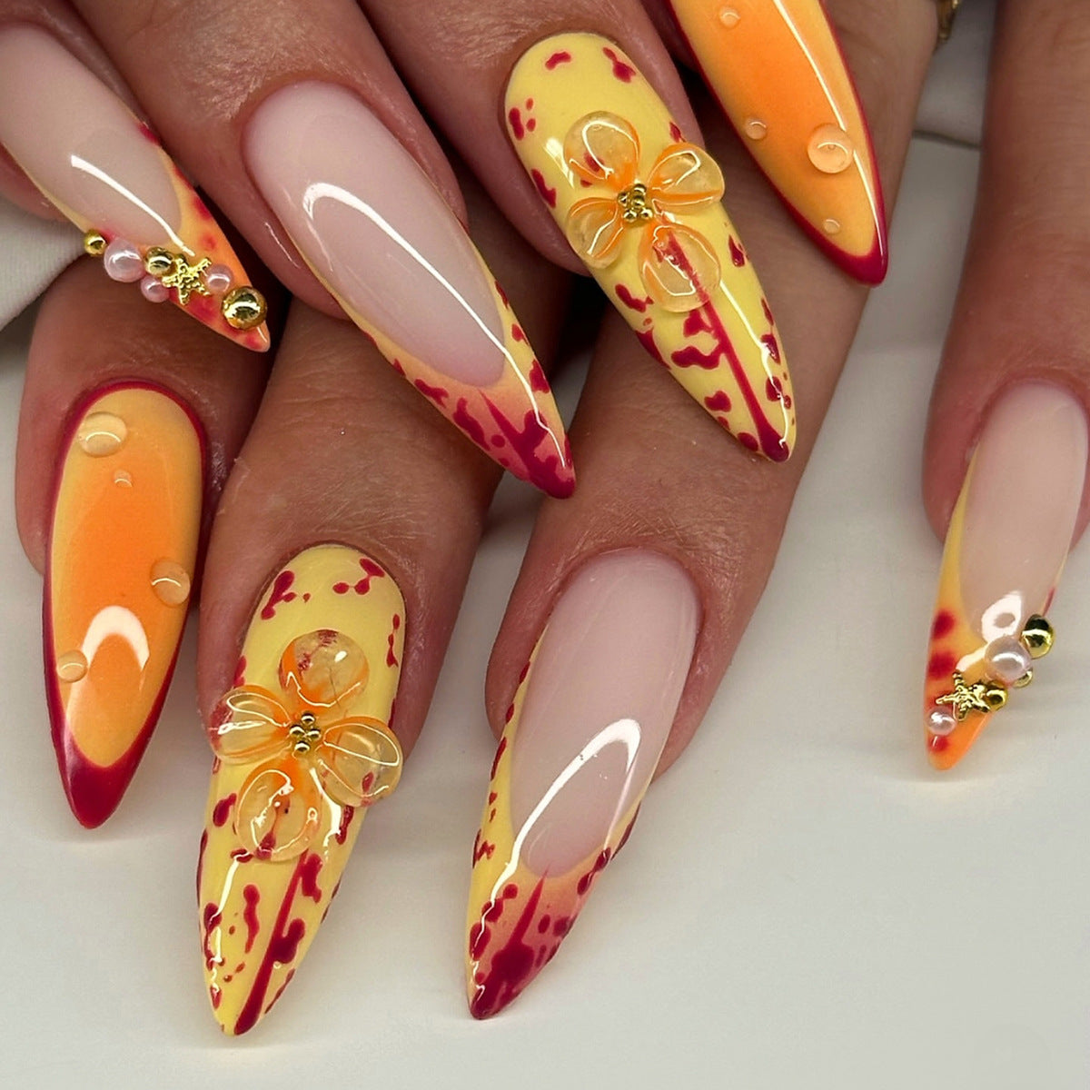 No.F655 Yellow Flower Fingernails Patch 24pcs/Set