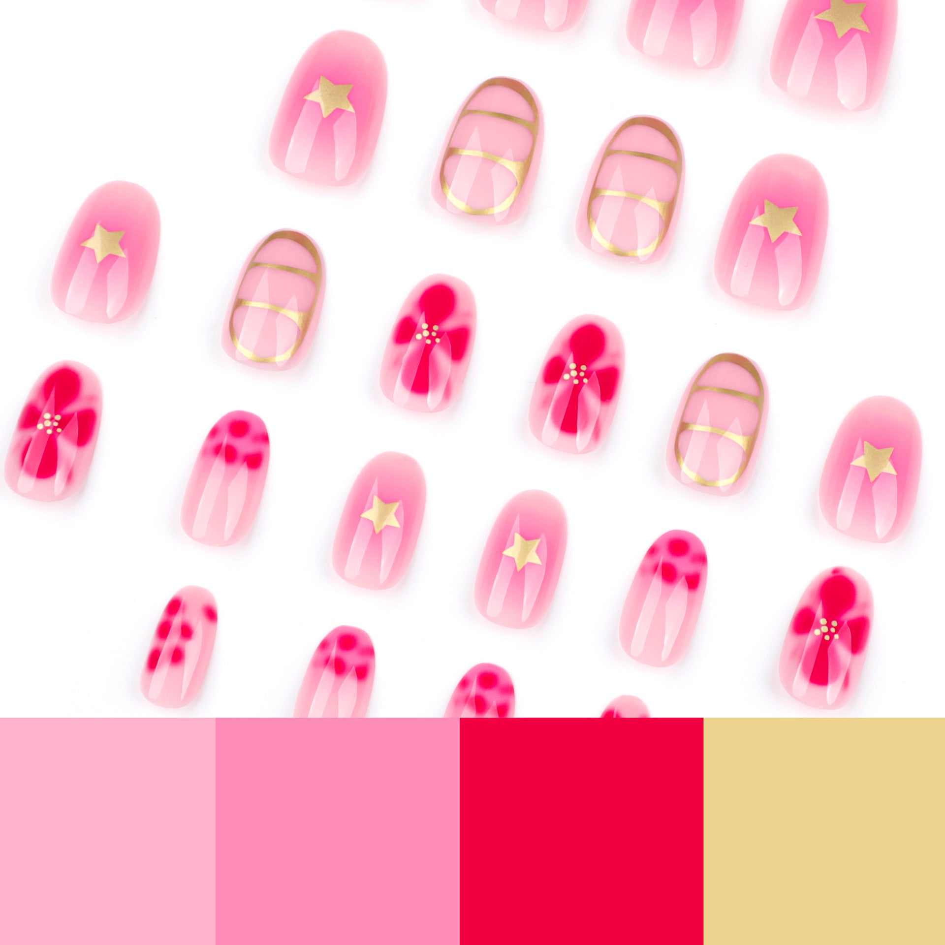 No.F359 Flowers & Stars Fingernails Patch 24pcs/Set