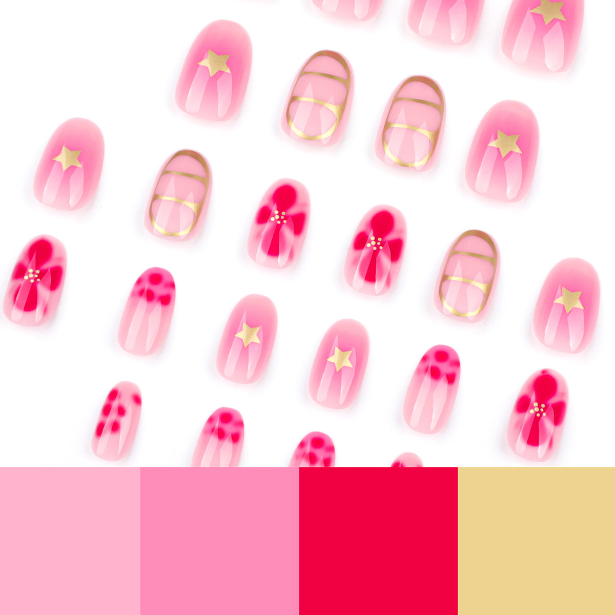 No.F359 Flowers & Stars Fingernails Patch 24pcs/Set