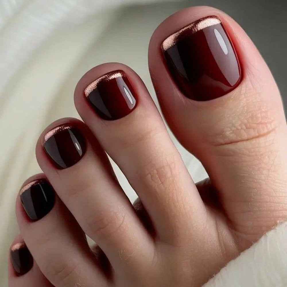 No.708 Wine Red Toenails Patch 24pcs/Set