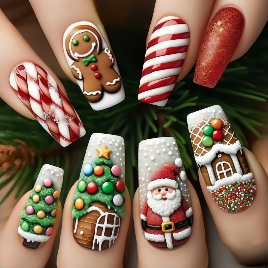 No.CM98 Christmas Candy Long Fingernails Patch 24pcs/Set