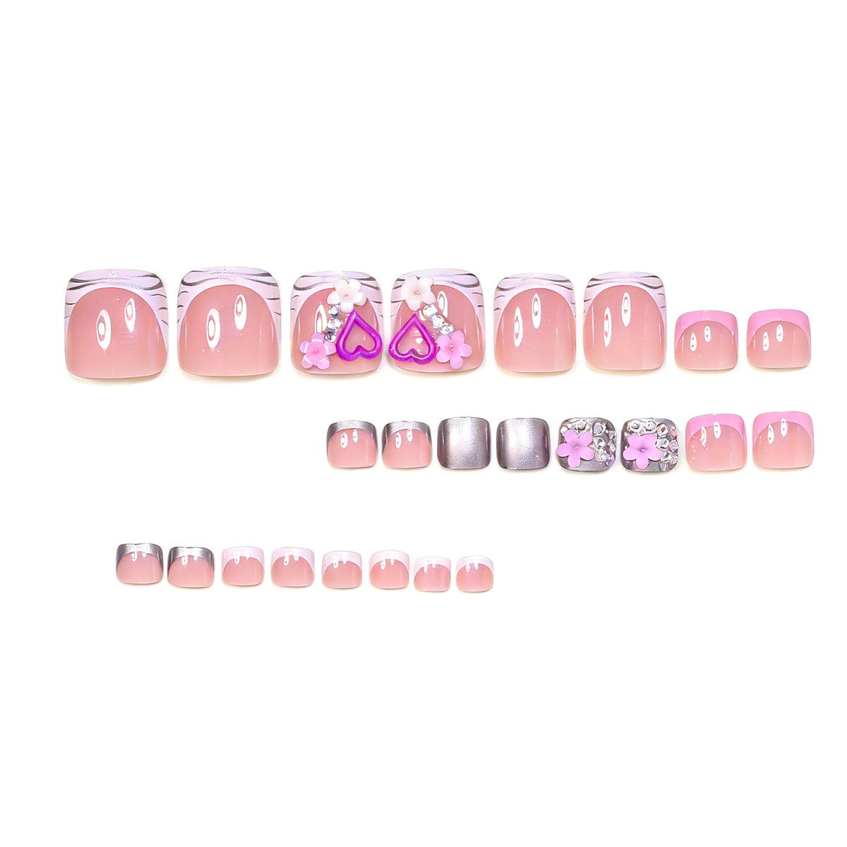 No.736 White Heart Toenails Patch 24pcs/Set
