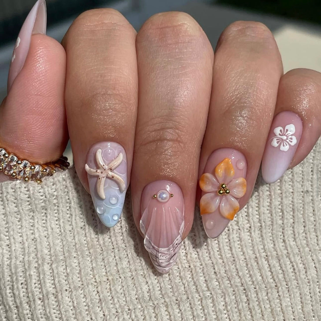 No.BH13 Flower Starfish Fingernails Patch 24pcs/Set