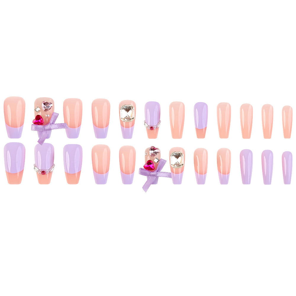 No.F6 Light Purple Heart Rhinestone Fingernails Patch 24pcs/Set