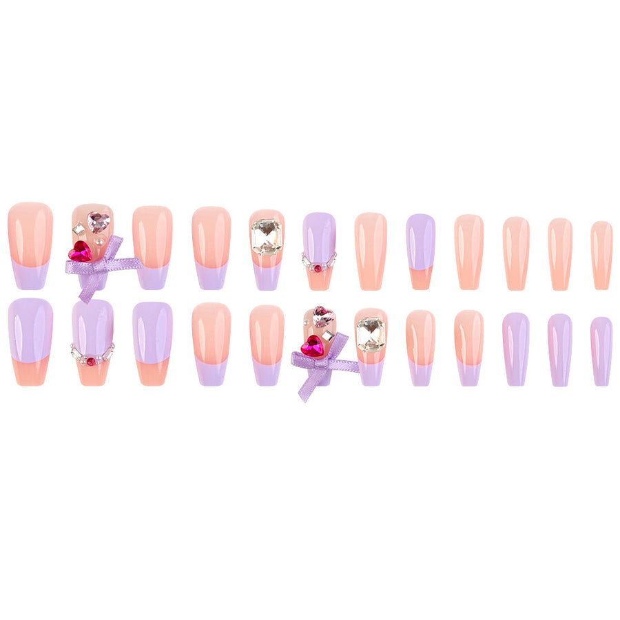 No.F6 Light Purple Heart Rhinestone Fingernails Patch 24pcs/Set