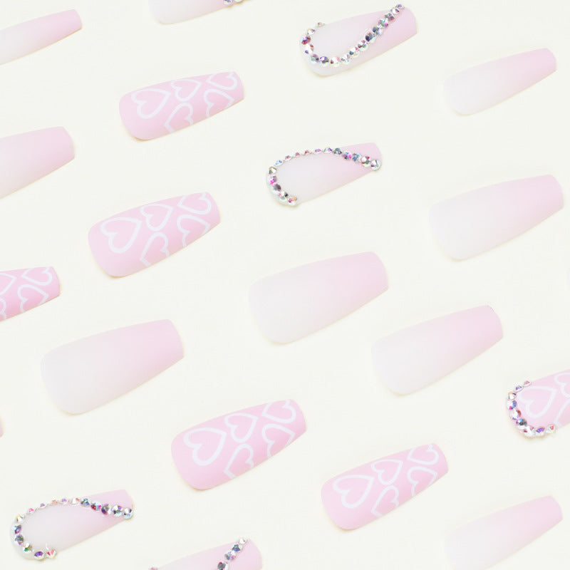 No.F461 Pink Heart Fingernails Patch 24pcs/Set