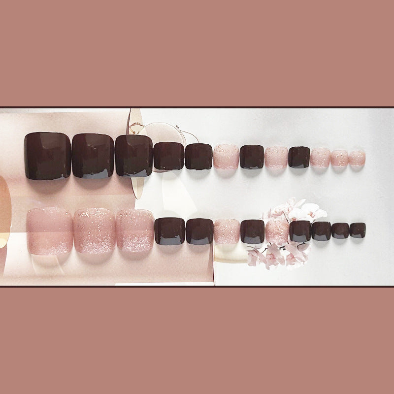 Wine Red Glitter Toe Nails 24pcs/Set