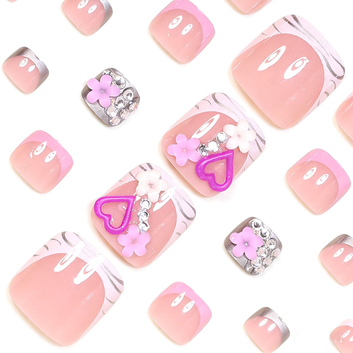 No.736 White Heart Toenails Patch 24pcs/Set