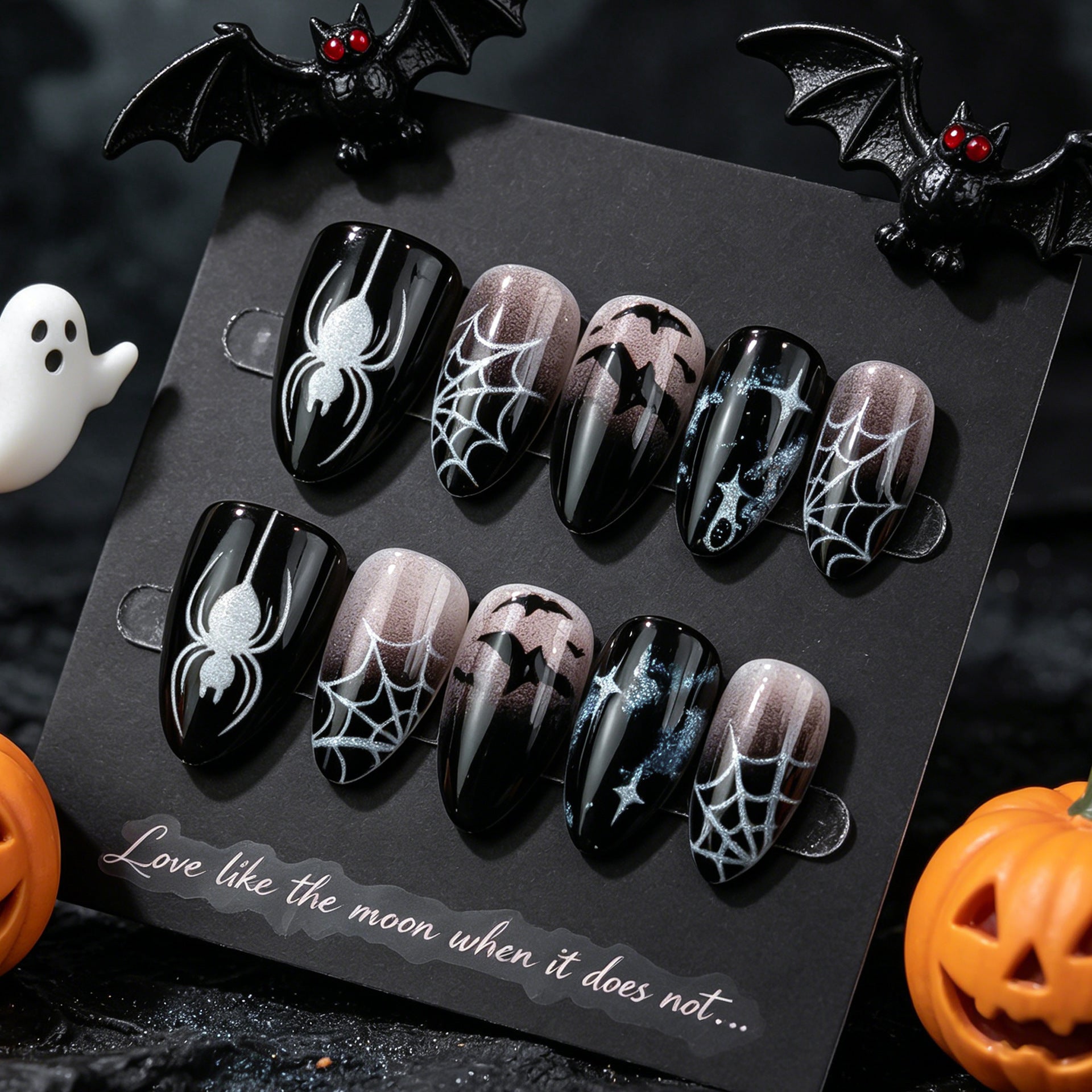 No.AW186 Halloween Dark Spider Web Fingernails Patch 24pcs/Set