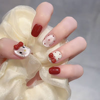 No.FP4 10pcs Cute Hello Kitty Handmade Press-On Fingernails