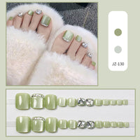 Fresh Green Cat's eye Sparkling Toenail 24pcs/Set