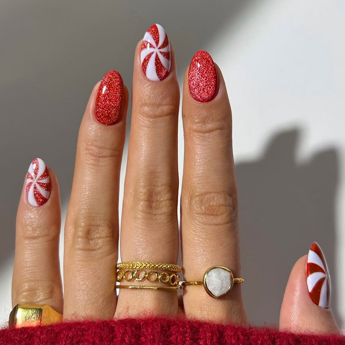 No.CM117 Christmas Red Cat's Eye Fingernails Patch 24pcs/Set