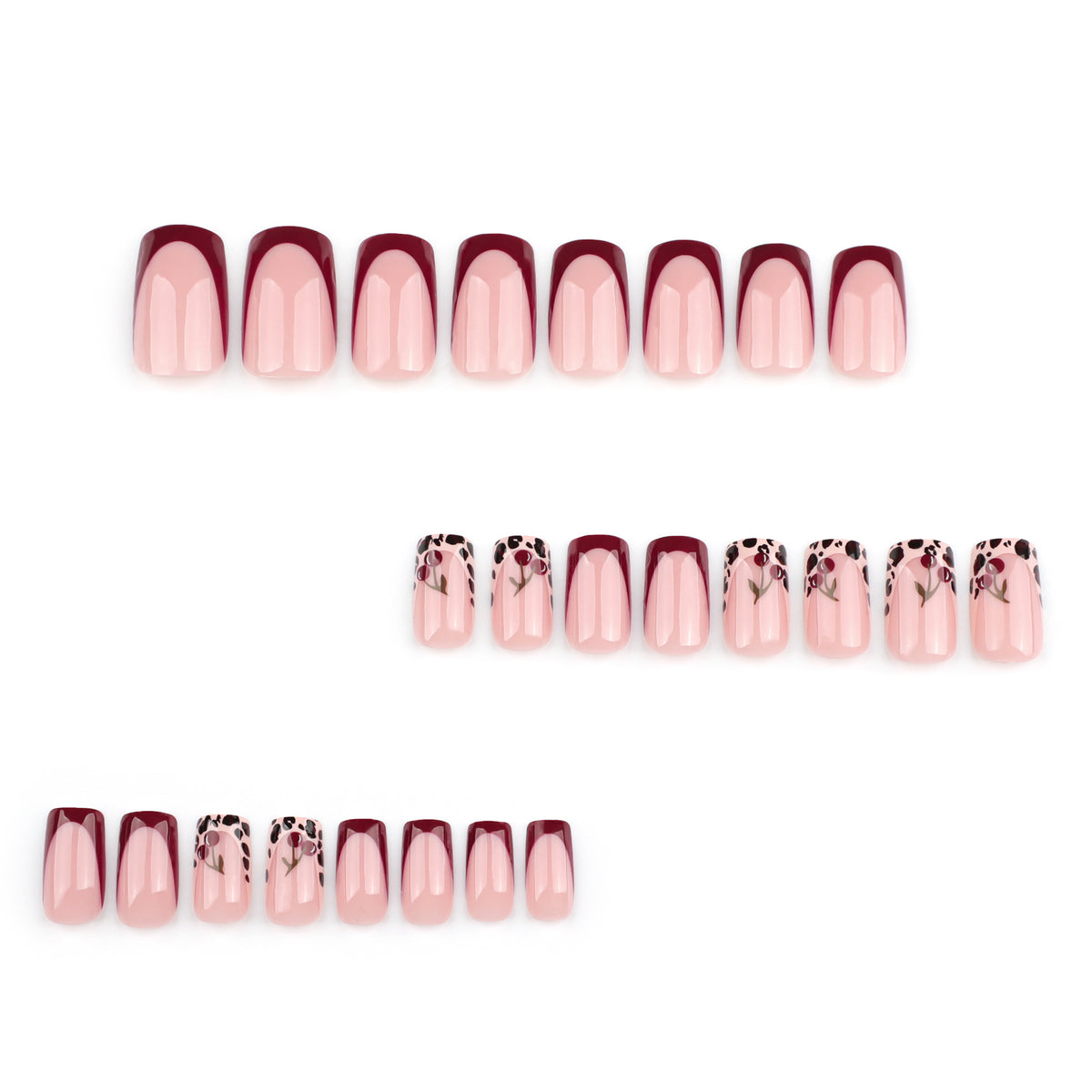 No.F641 Leopard Cherry Fingernails Patch 24pcs/Set