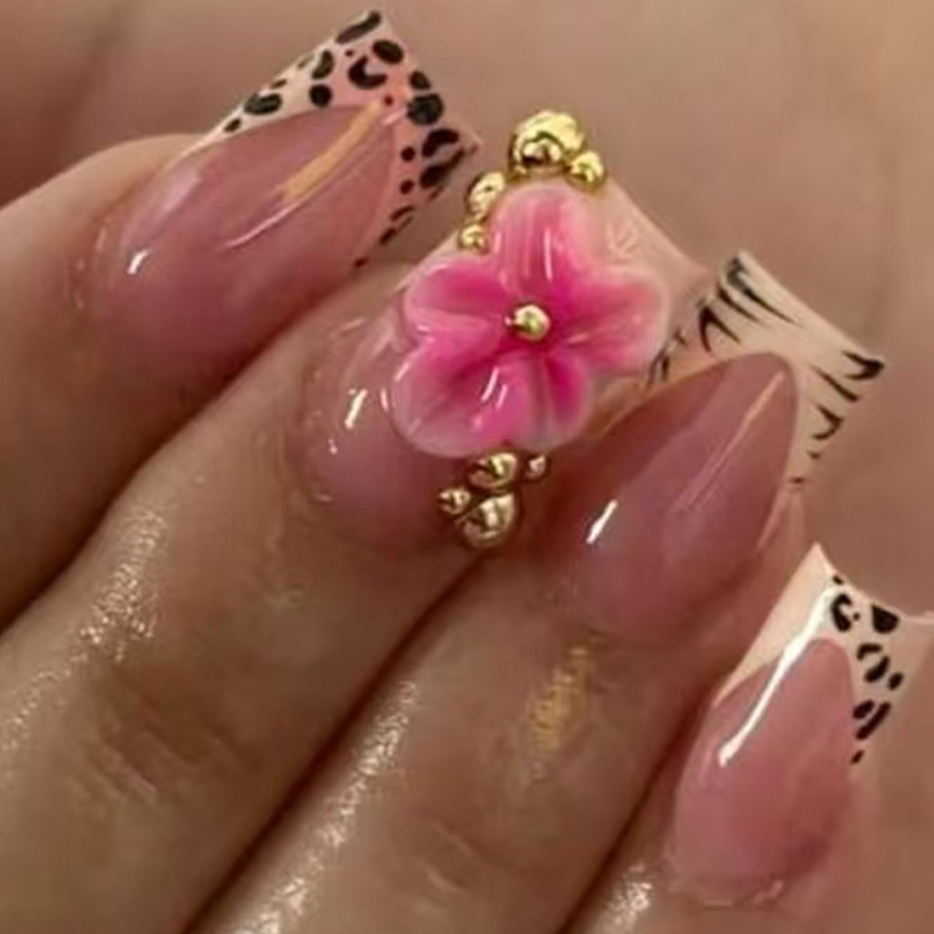 No.F747 Floral Leopard Print Fingernails Patch 24pcs/Set