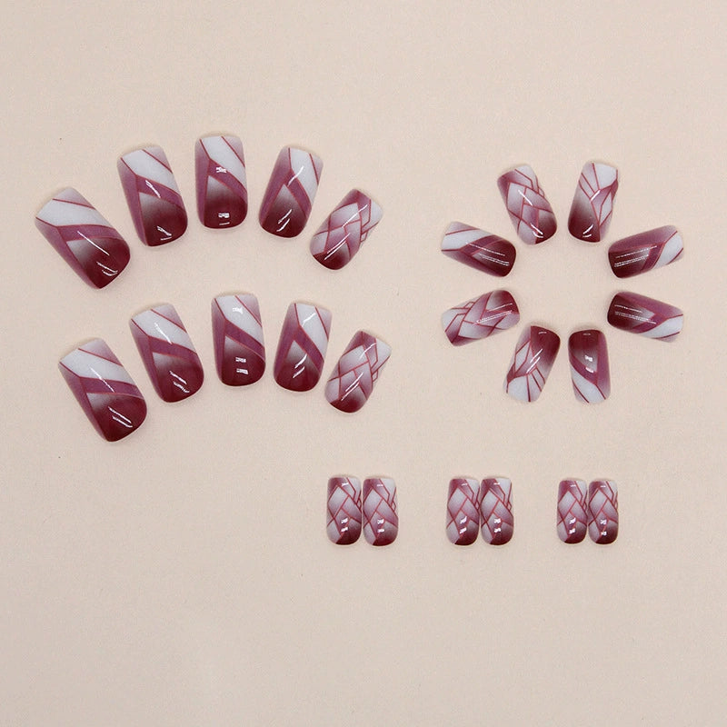 No.F244 Wine Red Glass Fingernails Patch 24pcs/Set