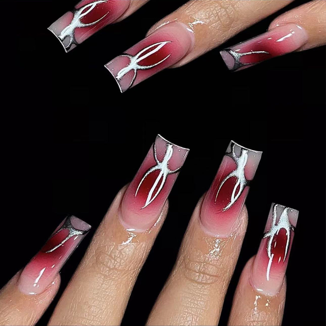 No.AW87 Halloween Red Fingernails Patch 24pcs/Set