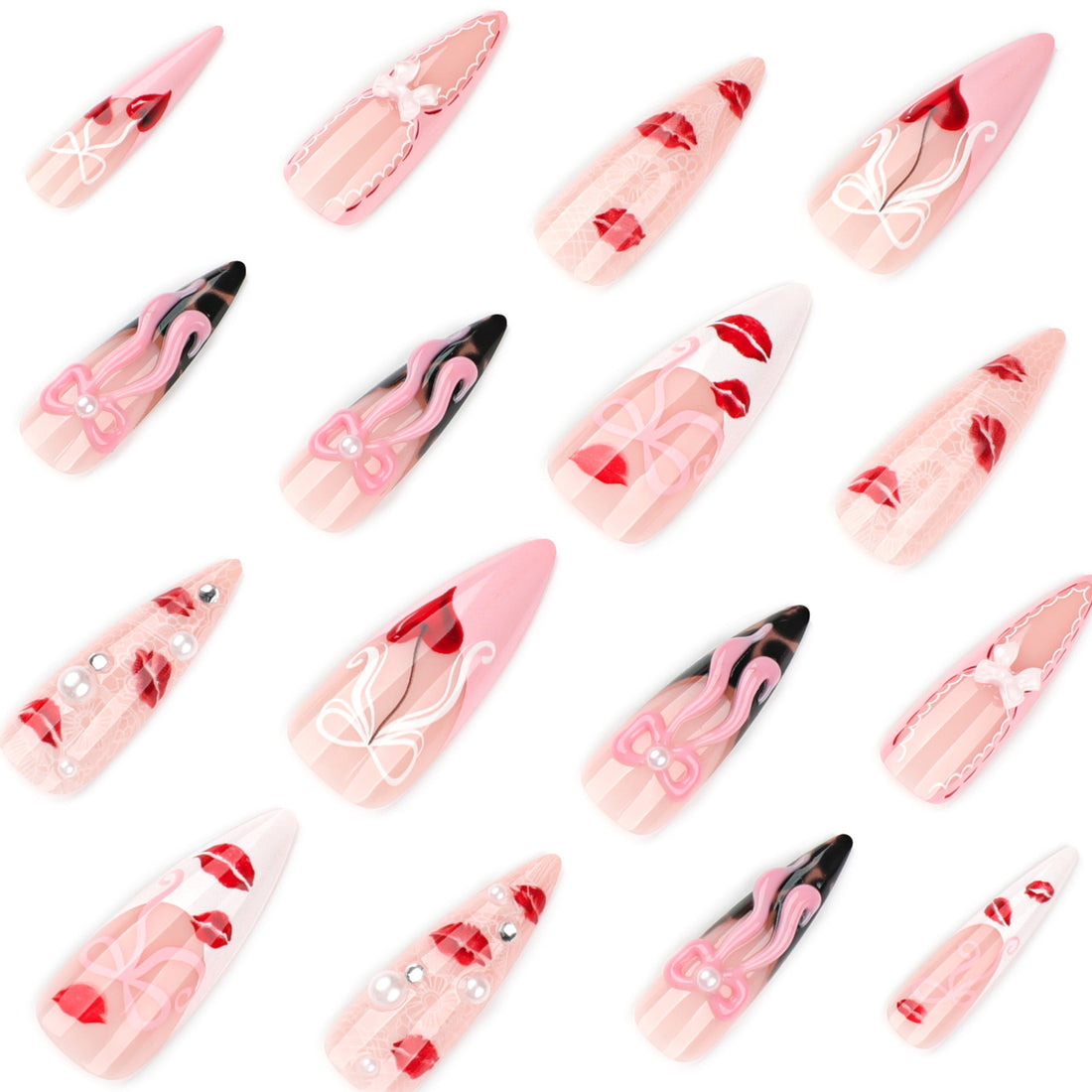 No.VN73 Valentine’s Red Lip Print Press-On Nails Set (24 Pcs)