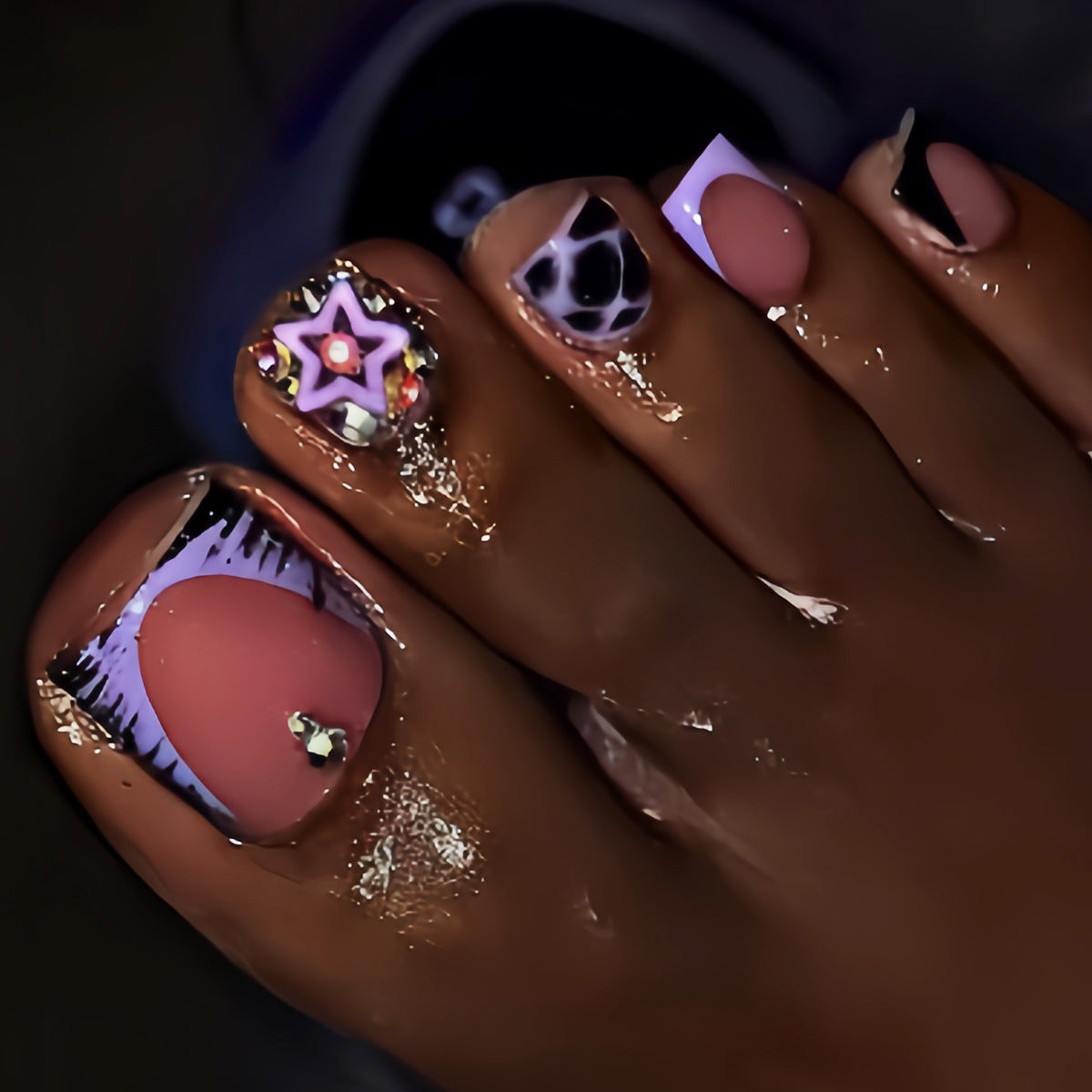No.734 Purple Leopard Print Toenails Patch 24pcs/Set