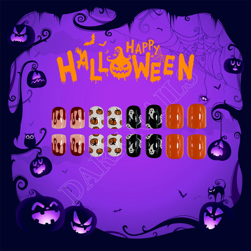 No.AW122 Halloween Bloody Pumpkin Fingernails Patch 24pcs/Set