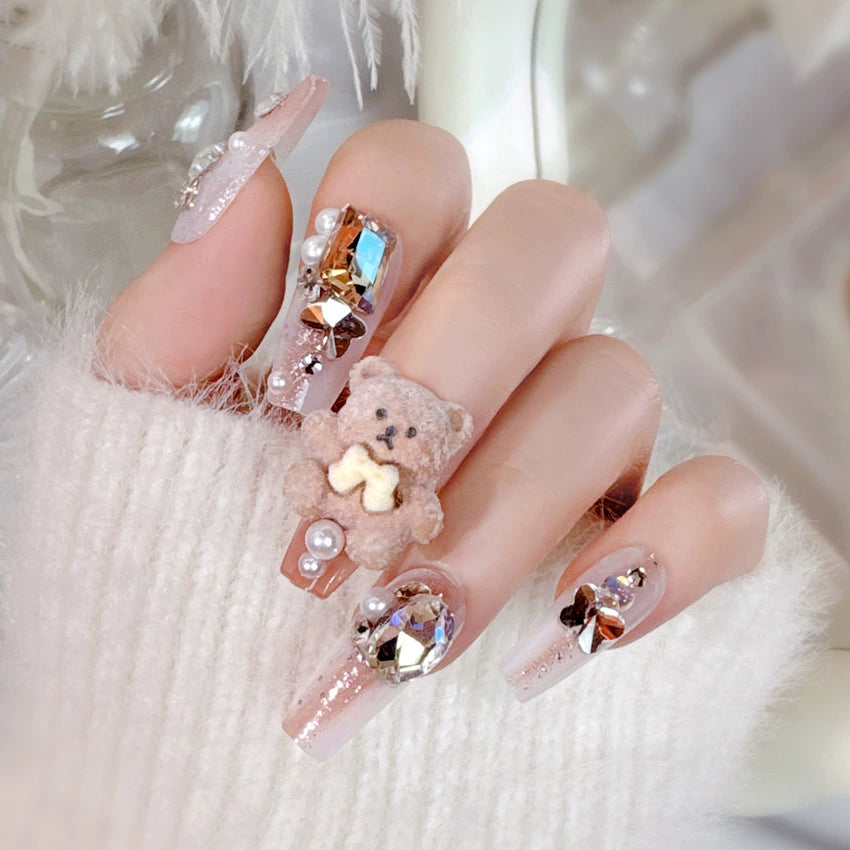 No.F300 Cartoon Plush Bear Fingernails Patch 24pcs/Set