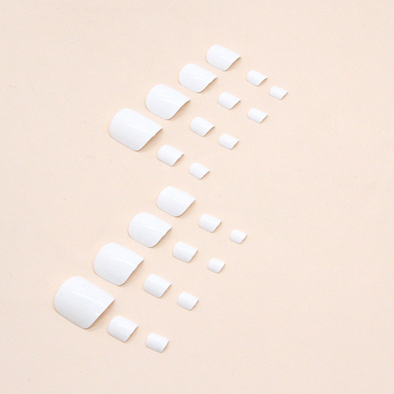 No.140 White Glossy Press On Toenails 24pcs/Set