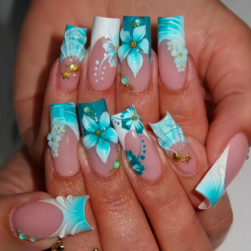No.F508 Blue-Green Fingernails Patch 24pcs/Set