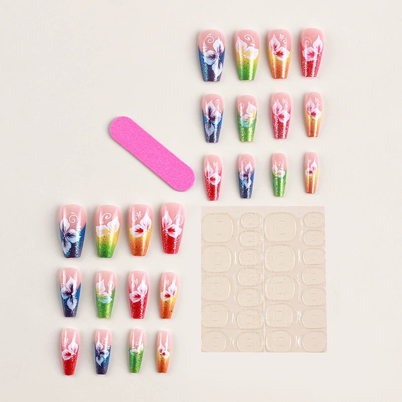No.F261 Colorful Flowers Fingernails Patch 24pcs/Set