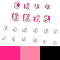 No.220 Geometric Rose Pink& white Contrast Glitter Toenails Patch 24pcs/Set