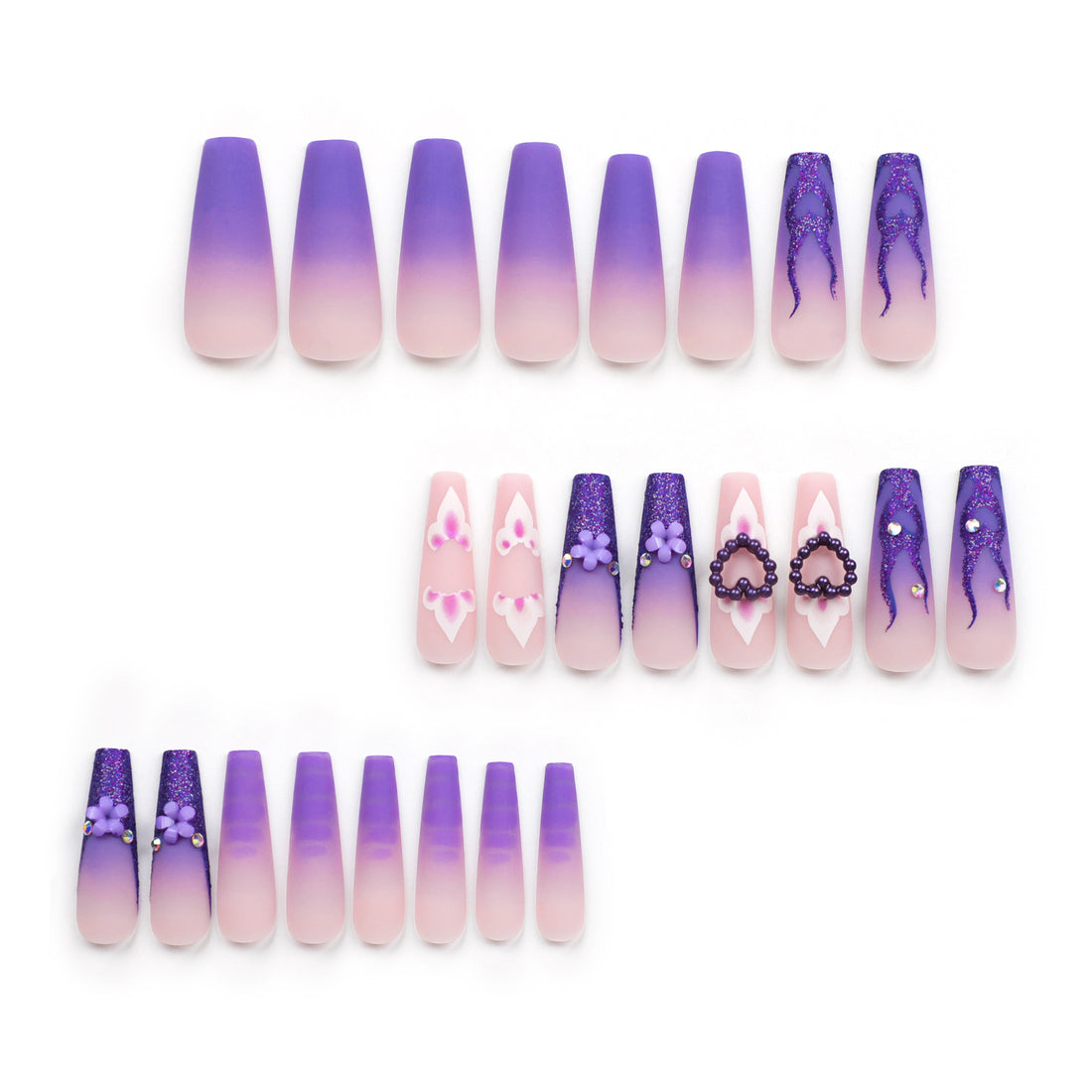 No.F177 Purple Long Fingernails Patch 24pcs/Set