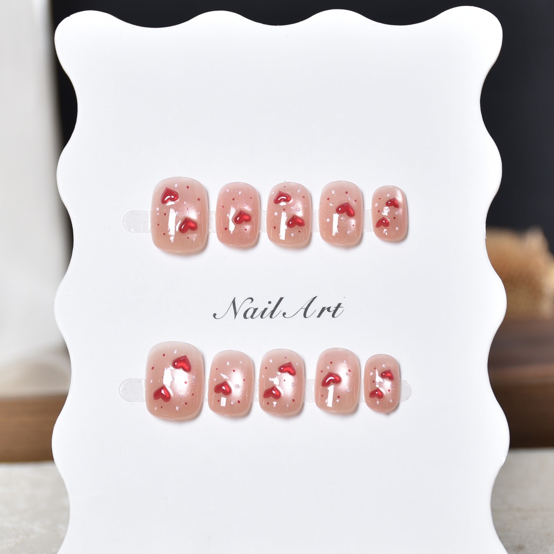 No.FP46 Heart-shaped Cat's Eye Hand Made Fingernails 10pcs