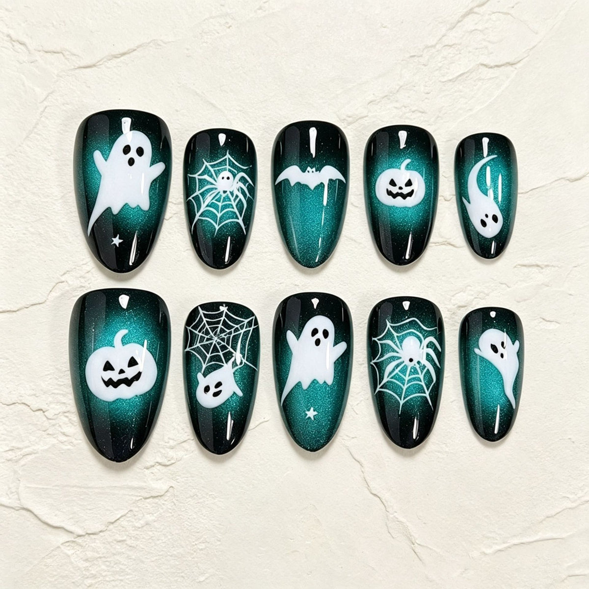 No.AW209 Ghost Spider Cat's Eye Halloween Fingernails Patch 24pcs/Set
