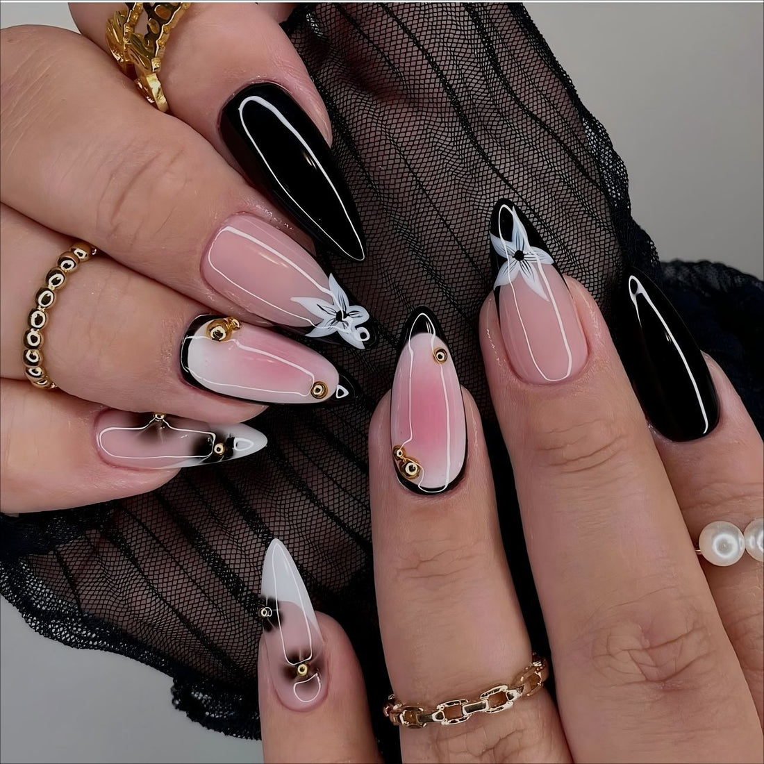 No.F489 French Flowers Fingernails Patch 24pcs/Set