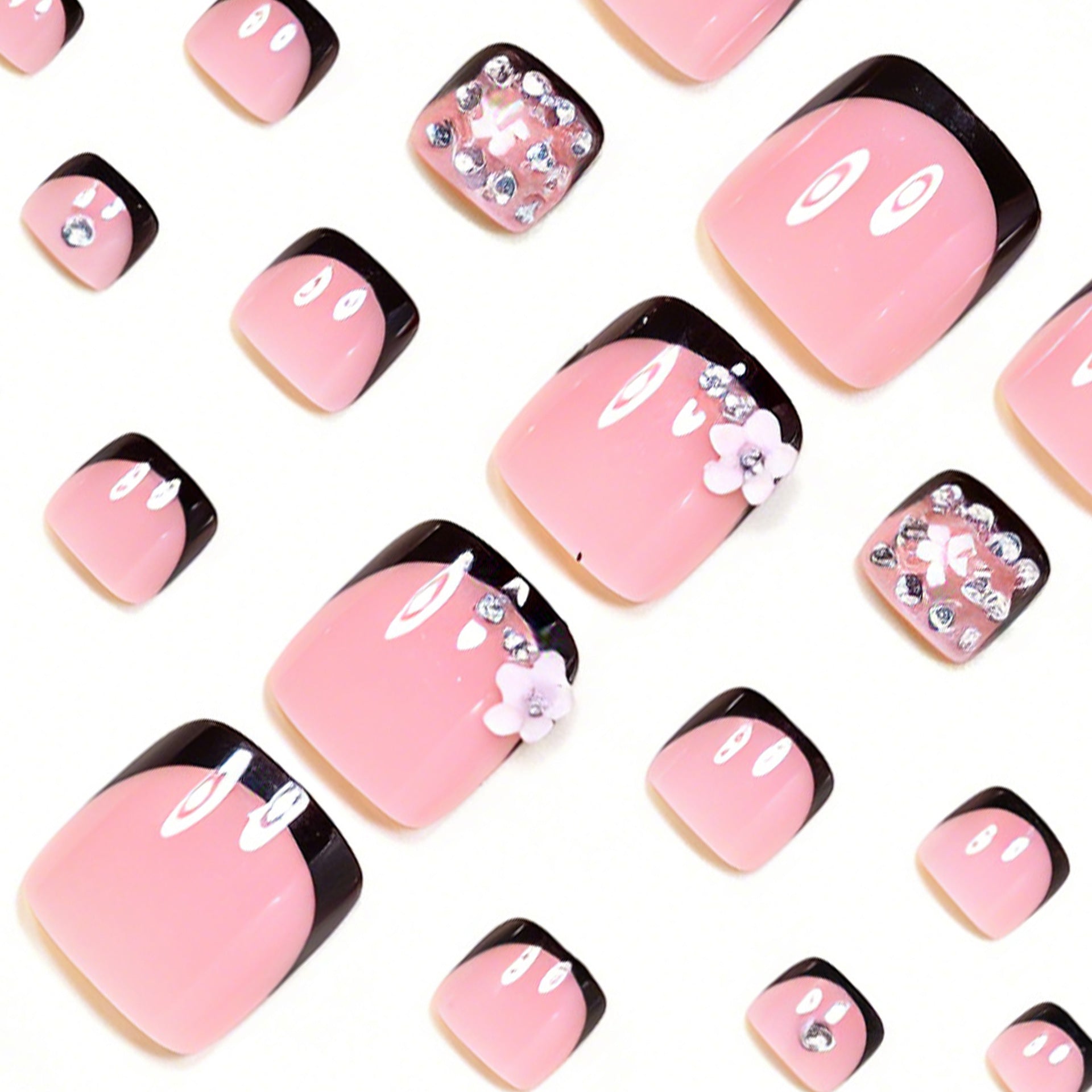 No.752 Black Flower Toenails Patch 24pcs/Set