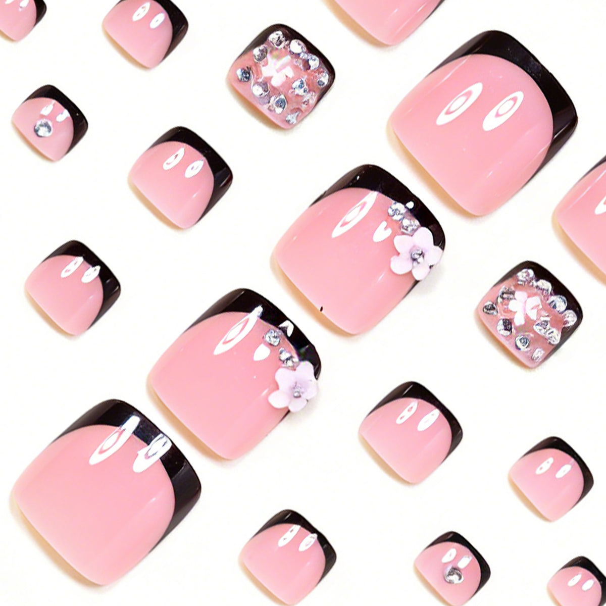 No.752 Black Flower Toenails Patch 24pcs/Set