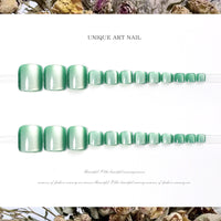 Summer Cat Eye Fresh Green Toe Nails 24pcs/Set