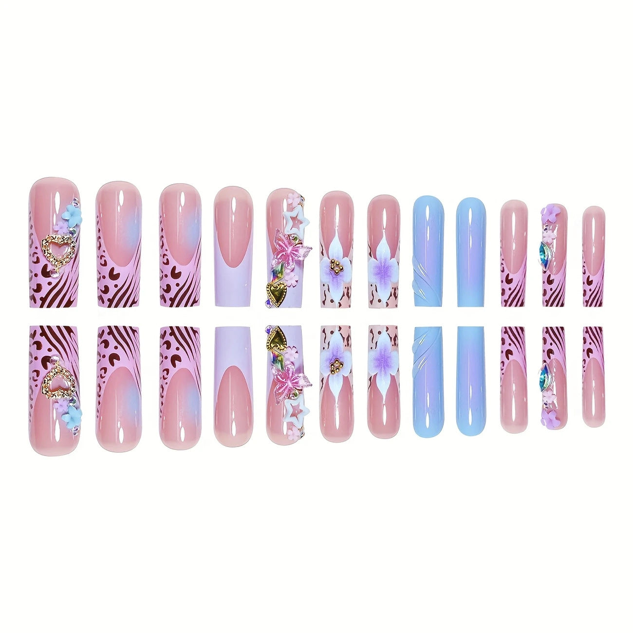 No.F686 Blue Flower Fingernails Patch 24pcs/Set