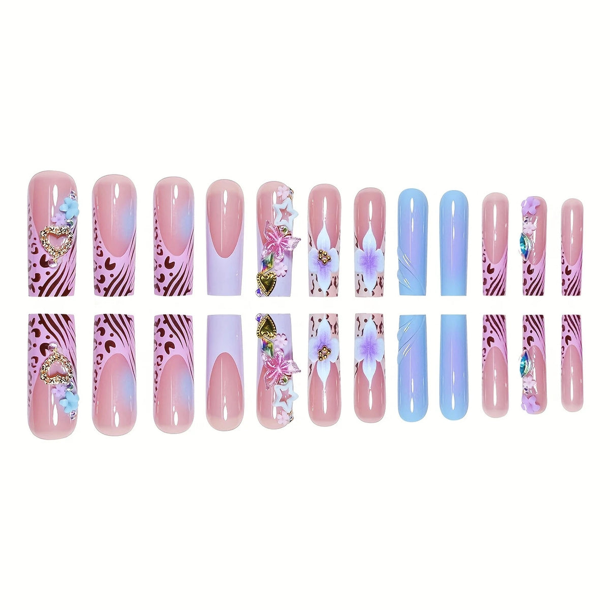 No.F702 Blue Flower Fingernails Patch 24pcs/Set