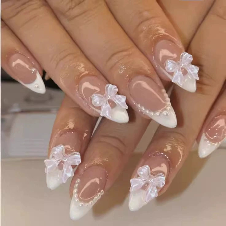 No.F272 Almond Bow Fingernails Patch 24pcs/Set