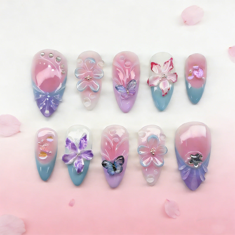 No.BH50 Blue Flowers Fingernails Patch 30pcs/Set