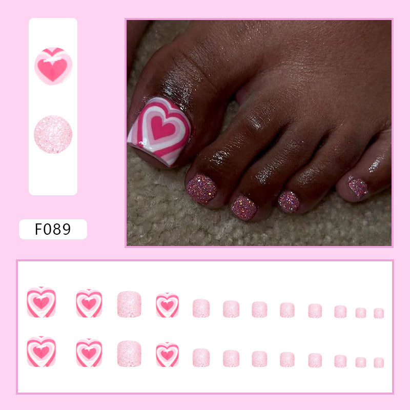 No.250 Pink Glitter Heart Toenails Patch 24pcs/Set