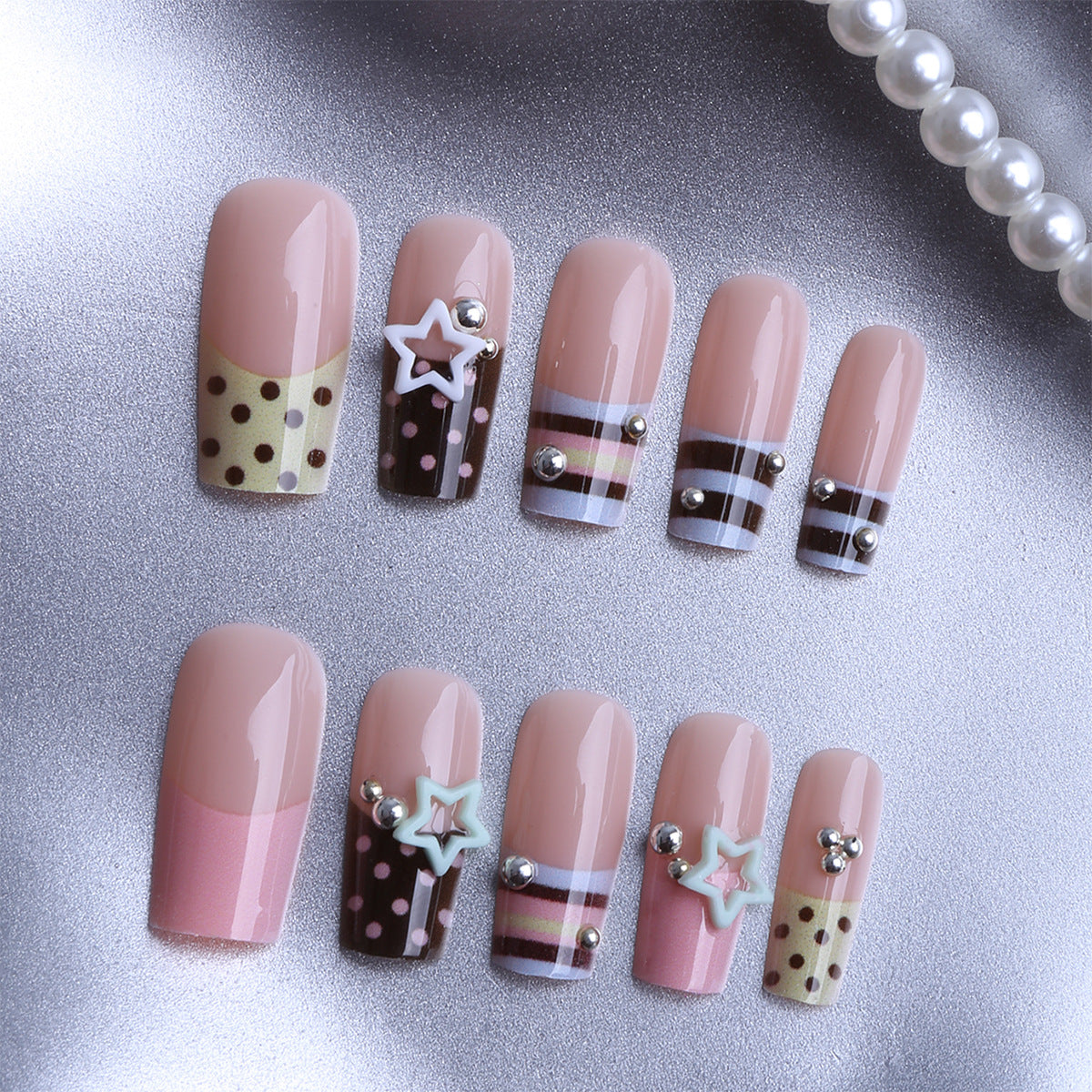 No.F644 Stripes Fingernails Patch 24pcs/Set