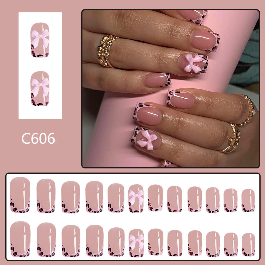 No.F225 Pink Leopard Print Fingernails Patch 24pcs/Set