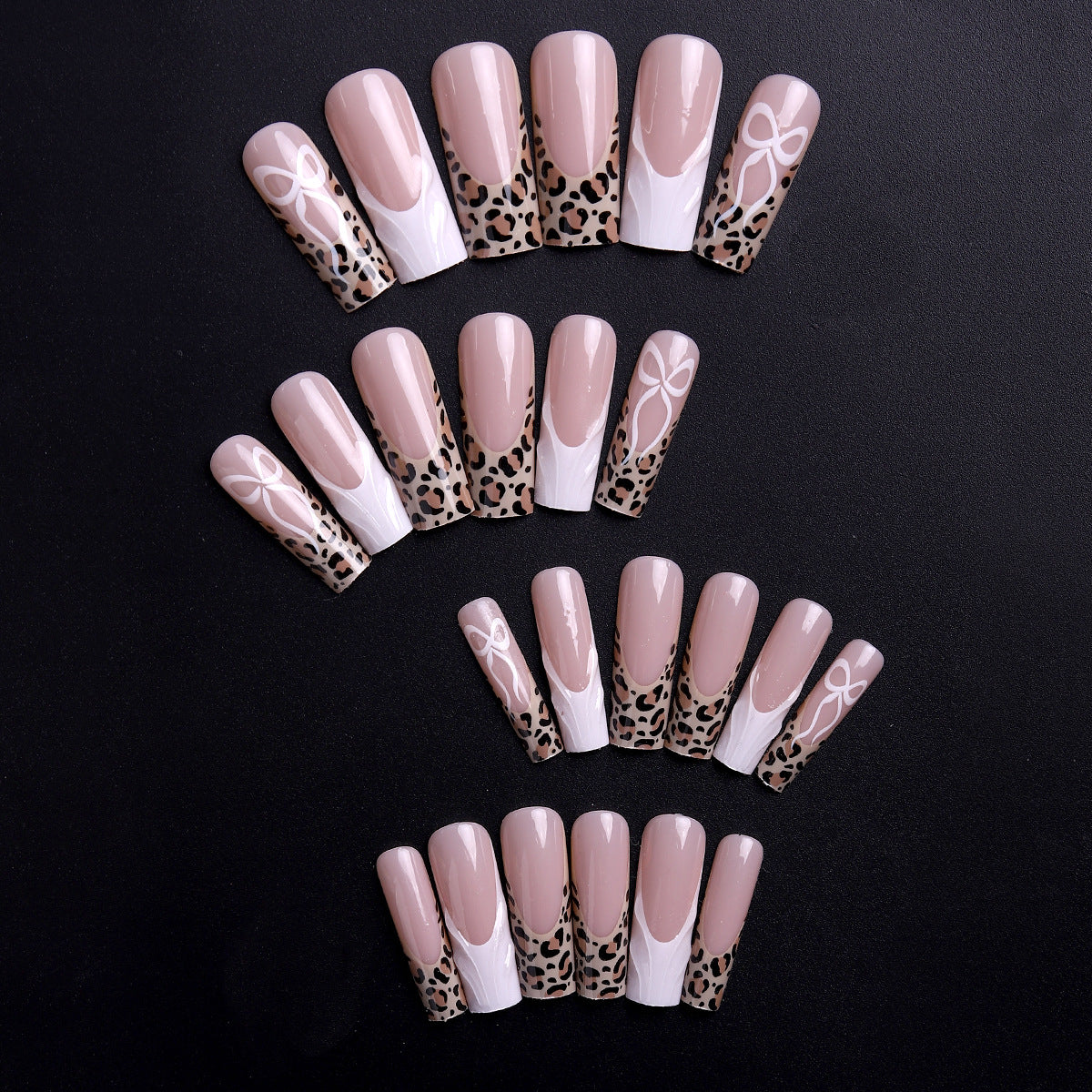 No.F690 Leopard Print Bow Fingernails Patch 24pcs/Set