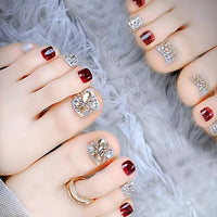 No.154 Burgundy Diamond Toenails 24pcs/Set