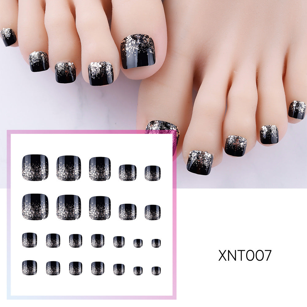 No.151 Black Glitter Toenails 24pcs/Set