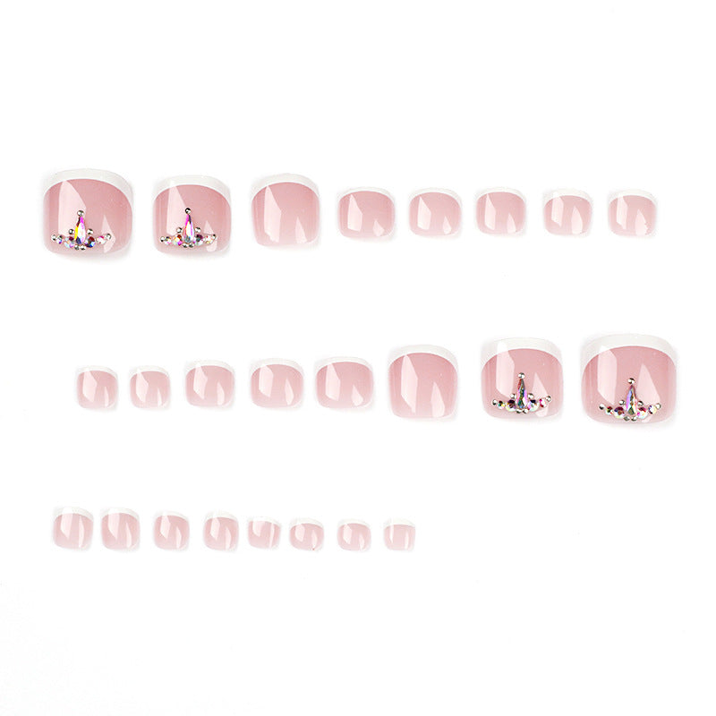 No.209 White Edge Rhinestone Toenails Patch 24pcs/Set