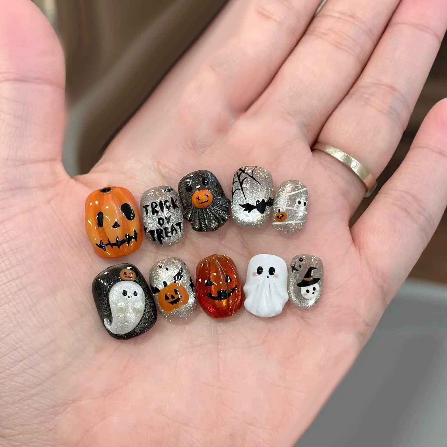 No.AW214 Halloween Ghost Pumpkin Fingernails Patch 24pcs/Set