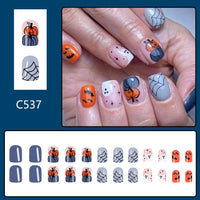 No.AW70 Halloween Multicolor Pumpkin Fingernails Patch 24pcs/Set