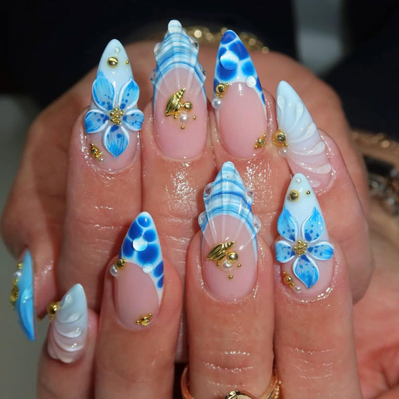 No.BH74 Blue Flower Fingernails Patch 30pcs/Set